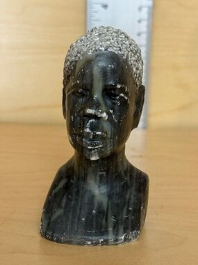 Willis Nxumalo Signed African Stone Bust, Butter Jade Green Jasper Sculpture